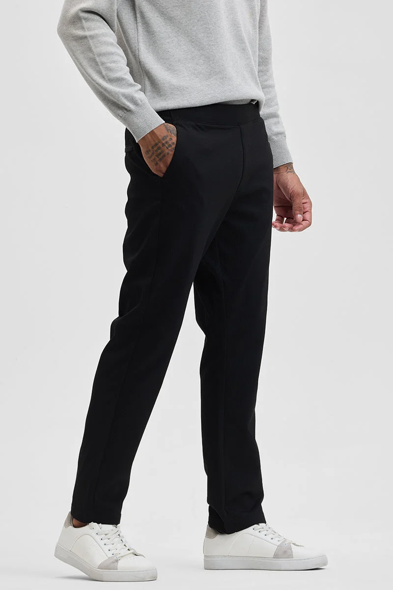 سنيتش Black Textured Regular Fit Stretch Trouser